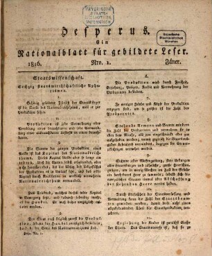 Hesperus : encyclopädische Zeitschrift für gebildete Leser. 1816, 1816