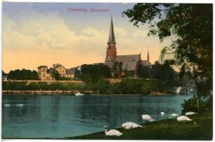 Chemnitz. Schlossteich mit Schlosskirche