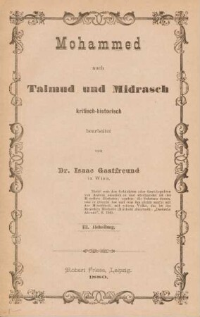 Abth. 3: Mohamed nach Talmud und Midrasch