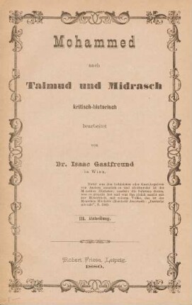 Abth. 3: Mohamed nach Talmud und Midrasch
