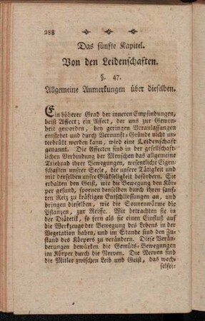 Das fünfte Kapitel. Von den Leidenschaften.