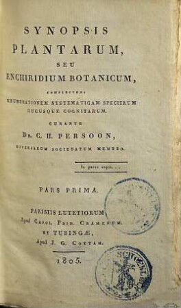Synopsis plantarum, seu enchiridium botanicum : complectens enumerationem systematicam specierum hucusque cognitarum, 1