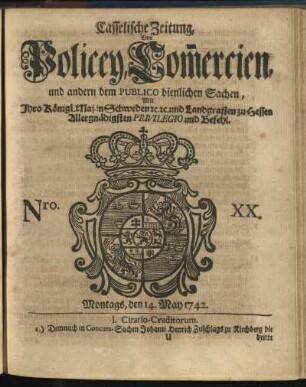 Nro. XX, Montags, den 14. May 1742