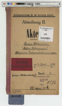 Pariser Abkommen (Patiyn Abkommen) Allgemeine Vollzugsbestimmungen: Bd. 1