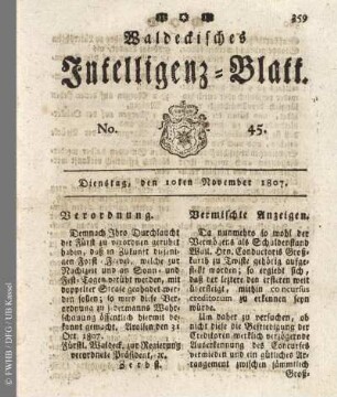 No. 45, Dienstag, den 10ten November 1807