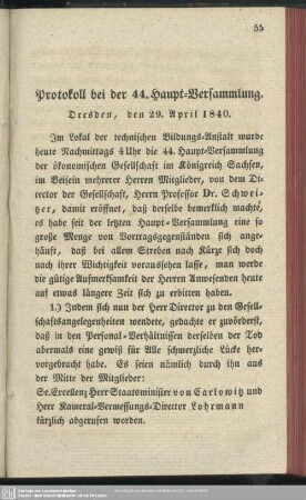 Protokoll bei der 44. Haupt-Versammlung : Dresden, den 29. April 1840
