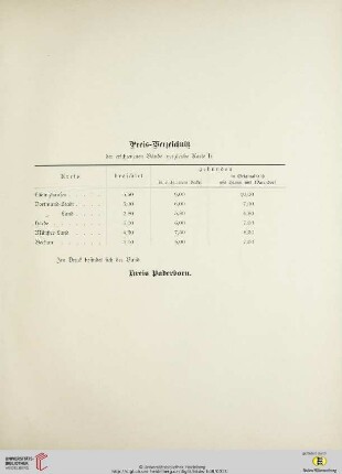 Preis-Verzeichniß