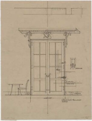 Döllgast, Hans; Nürnberg (Bayern); Gästehaus - Saal Tür (Ansicht; Schnitte; Details)