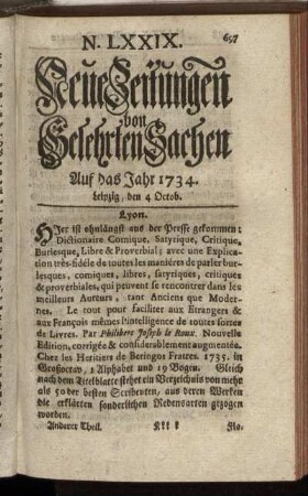 N. LXXIX. Leipzig, den 4. Octob. - N. LXXXVI. Leipzig, den 28. Octob.