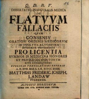 Dissertatio Inavgvralis Medica De Flatvvm Fallaciis