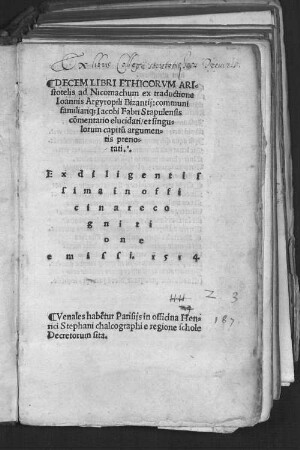 Decem libri Ethicorum Aristotelis ad Nicomachum