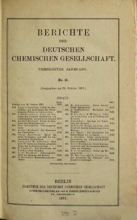 Berichte der Deutschen Chemischen Gesellschaft. 14. 1881, [3]