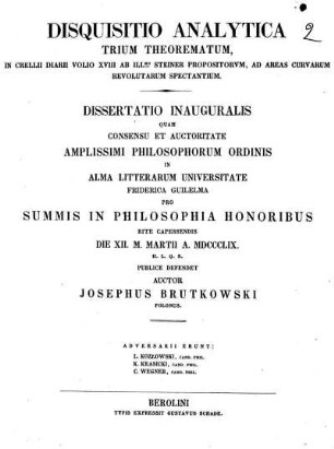 Disquisitio analytica trium theorematum, in crellii diarii volio ...