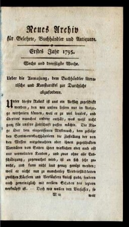 Sechs und dreyssigste Woche