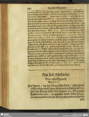 Am Fest Michaelis. Der erste Spruch Esa. 6. v. 1.