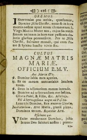 Cultus Magnæ matris Mariæ. Officium B. M. V.