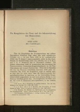Die Koagulation der Tone und die Schutzwirkung der Humussäure.