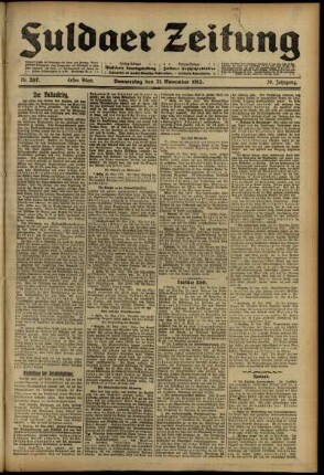 Erste Ausgabe vom Donnerstag, den 21. November 1912.