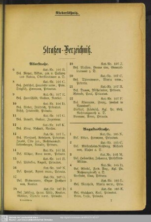 Häuserbuch : Straßen-Verzeichniß