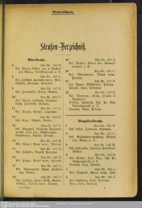 Häuserbuch : Straßen-Verzeichniß