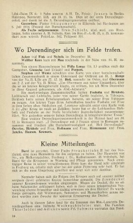 14 Wo Derendinger im Felde sich trafen. Kleine Mitteilungen.
