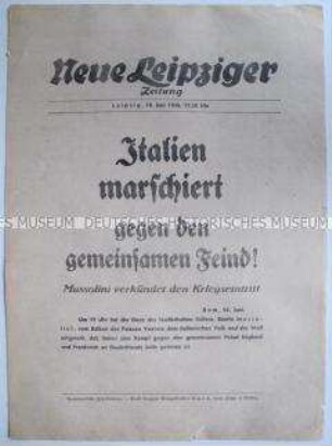 Extrablatt der "Neuen Leipziger Zeitung" zum Kriegseintritt Italiens