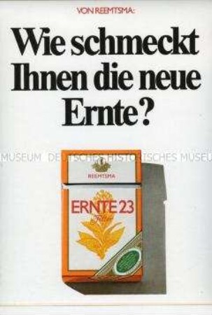 Werbeaufkleber für "Ernte 23"-Zigaretten