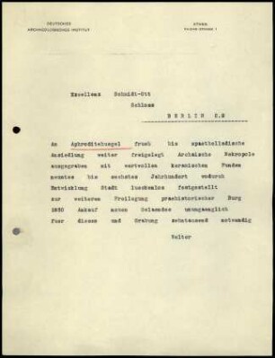 G. Welter an F. Schmidt-Ott