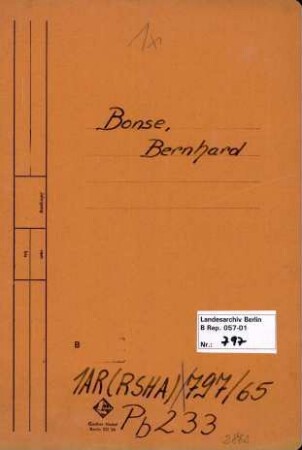 Personenheft Bernhard Bonse (*21.06.1902), Kriminalkommissar und SS-Untersturmführer