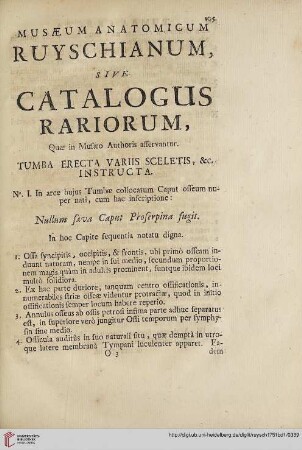 Museum Anatomicum Ruyschianum, sive catalogus rariorum, quae in Musaeo Authoris asservantur.