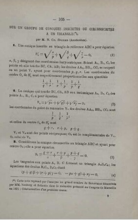 SUR UN GROUPE DE CONIQUES INSCRITES OU CIRCONSCRITES A UN TRIANGLE.