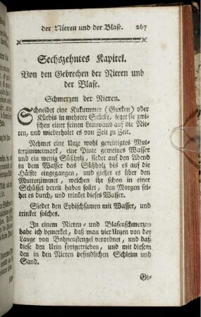 Sechzehntes Kapitel. Von den Gebrechen der Nieren und der Blase.