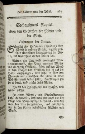 Sechzehntes Kapitel. Von den Gebrechen der Nieren und der Blase.