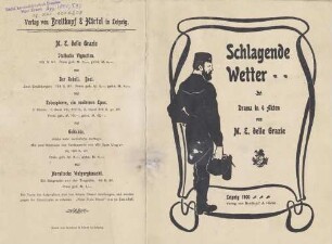 Umschlag für das Drama "Schlagende Wetter" von M. E. D. Grazie, erschienen 1900 im Musikverlag Breitkopf und Härtel in Leipzig : Umschlag für das Drama "Schlagende Wetter" von M. E. D. Grazie, erschienen 1900 im Musikverlag Breitkopf und Härtel in Leipzig. Druck; 21,4 x 28,9 cm (Entwurf M. Molitor). Dresden: SLUB Mscr.Dresd.App.2000,593