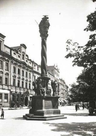 Schweidnitz, Nepomuksäule : Schweidnitz (Swidnica/Polen). Markt mit Nepomuksäule