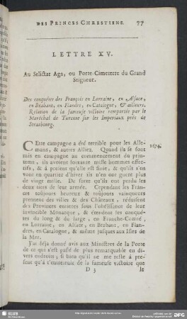 Lettre XV. Au Selictar Aga, ou Porte-Cimeterre du Grand Seigneur