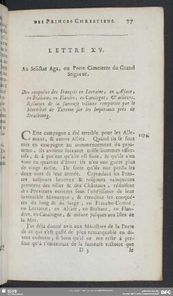 Lettre XV. Au Selictar Aga, ou Porte-Cimeterre du Grand Seigneur