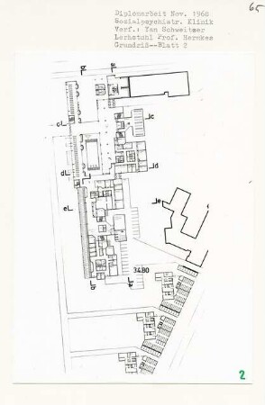 Sozialpsychatrische Klinik, Berlin-Kreuzberg (Diplomarbeit bei Bernhard Hermkes): Grundriss + 34.80