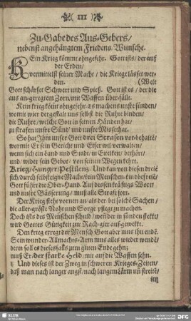 Zu-Gabe des Aus-Gebers, nebst angehängtem Friedens-Wunsche