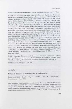 Aa 145a. Inkunabeldruck, Lateinisches Stundenbuch