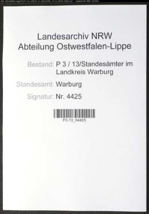 Sterberegister Standesamt Warburg