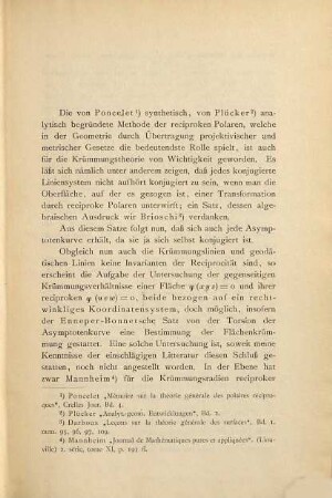 Die metrischen Beziehungen der Krümmung reciproker Flächen und Kurven sowie der Flächeninhalte der letzteren