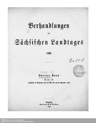 2. Wahlper. 2.1922/26: Verhandlungen des Sächsischen Landtages