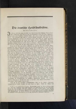 Die deutsche Hochschulbühne. Von Adolf Bartels.