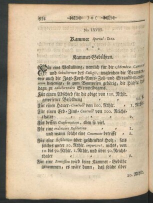 No. LXVIII. Kammer Sportul-Taxa