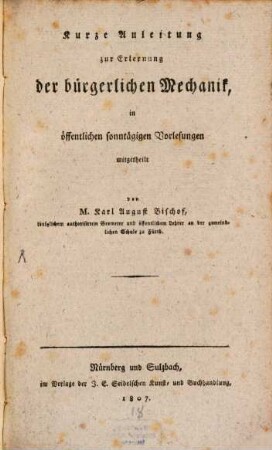 Kurze Anleitung zur Erlernung der bürgerlichen Mechanik