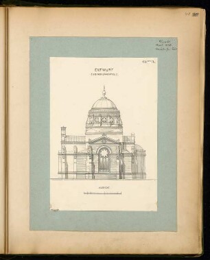 Grabkapelle Monatskonkurrenz April 1872: Aufriss Seitenansicht; Maßstabsleiste