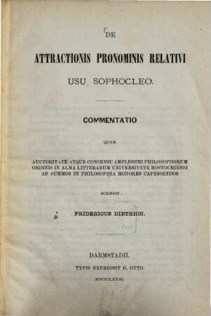 De attractionis pronominis relativi usu Sophocleo
