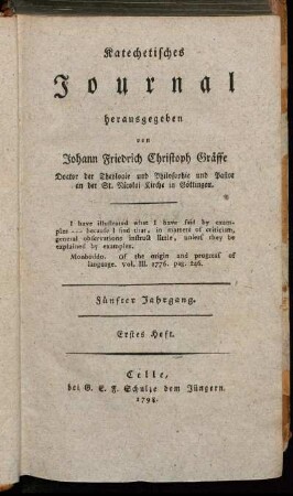 Fünfter Jahrgang. Erstes Heft. 1798.
