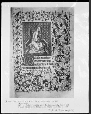 Gebetbuch mit lateinischem und französischem Text — Thronende Madonna